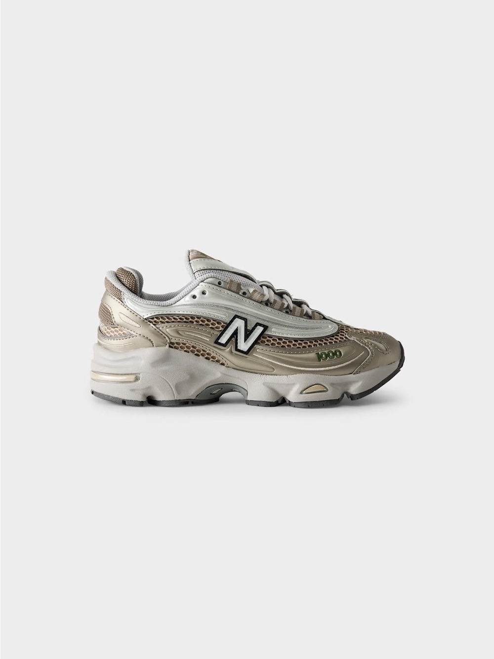 New Balance 1000 Metallic Beige and Silver Sneakers